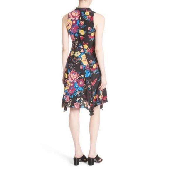 Diane Von Furstenberg Black Floral Silk Sleeveless Shark bite Dress Size 2 Aa23 - Picture 6 of 11